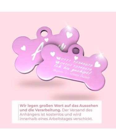 Ibera Gifts - Personalized Bone-Shaped Pendants for Medium to Large Dogs & Cats - Custom Engraved Dog Collars & Name Tags (Pink Heart) - Buy Online on GoSupps.com