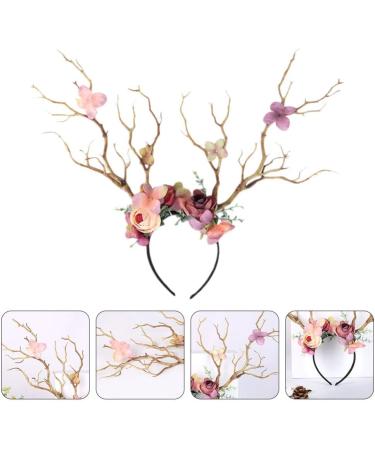 Lurrose Kids Antler Headband 1PC Deer Antler Flower Headband Christmas Branch Antlers Headband Forest Goddess Headdress for Party Cosplay Festival Photos Light coffee color - Buy Online on GoSupps.com