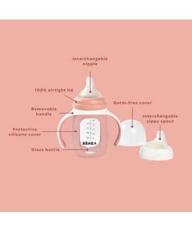 BEABA 2-in-1 Glass Baby Bottle & Sippy Cup Set - Soft Silicone Nipple - Sage Charcoal - 7 oz - Buy Online on GoSupps.com