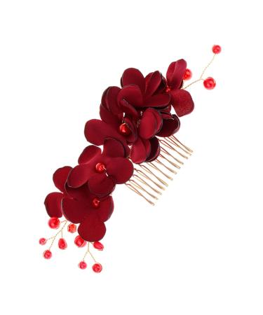 Ipetboom 1pc Men Accessories Fabrics Side Combs Mens Comb Rhinestone Hair Comb Accesorios Para Hair Accessory for Girls Floral Hair Accessories Tiara Bride Flower Arrangement Red Wedding