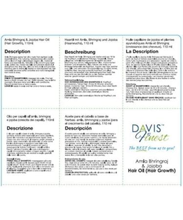 Davis Finest Herbal Hair Growth Oil with Amla, Bhringraj, Brahmi & Jojoba Seed Oil - Promotes Healthy Scalp, Hair Growth & Prevents Hair Loss - 110ml - Buy Online on GoSupps.com