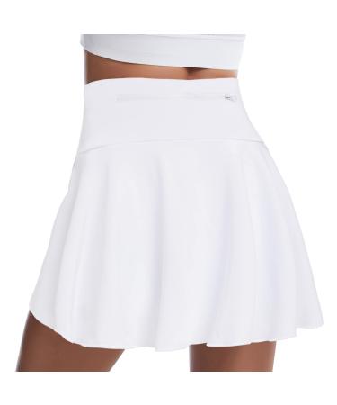 Women's Knee Length Tennis Skirts Girls' Pleated Golf Skorts High Waisted UV Protection with Pockets Shorts Black White Blue S-white 11-12 Years