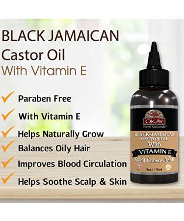 OKAY Black Jamaican Castor Oil with Vitamin E & Panthenol - 4oz / 118ml | Premium Hair & Skin Moisturizer - Buy Online on GoSupps.com