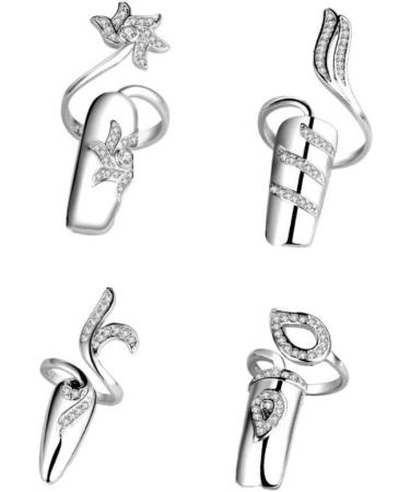 1 Set/4pcs Women Nail Ring Caps Rhinestone Shiny Ring Covers Finger Tip Ring Caps Decorative Finger Ring Jewels for Girls Ladies (Random Style) - Buy Online on GoSupps.com