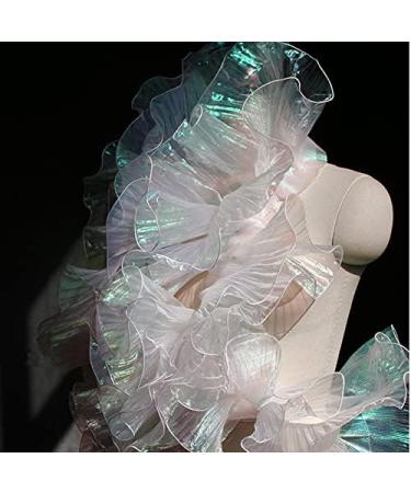 5 Yards Retro Ruffle Pleated Chiffon Trim in Iridescent White - Perfect for Dress, Bag Decoration, and Craft Sewing - Buy Online on GoSupps.com
