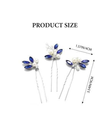 Latious Bride Wedding Hair Pins - Pearl & Blue Crystal Hair Clips (Pack of 3) - Rhinestone Hair Accessories in Silver - Buy Online on GoSupps.com