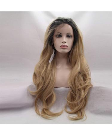 Long blond wig hair with brown root wig synthetic long blonde blonde lace front wave long -wave side part long soft wig 22inch