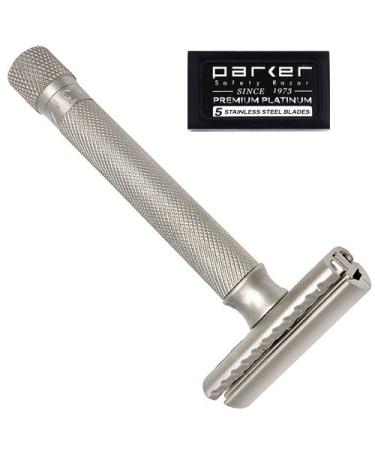 Parker Variant Adjustable Double Edge Safety Razor with 5 Premium Blades - Customize Your Shave with Dial Adjustment (Satin Chrome) - Buy Online on GoSupps.com