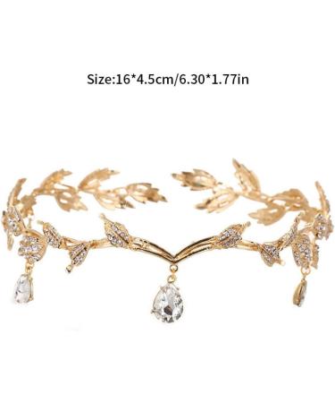 Wedding Headband Rhinestone Leaf Headband Golden Wedding Head Chain with Teardrop Crystal Leaf Hair Vine - Buy Online on GoSupps.com