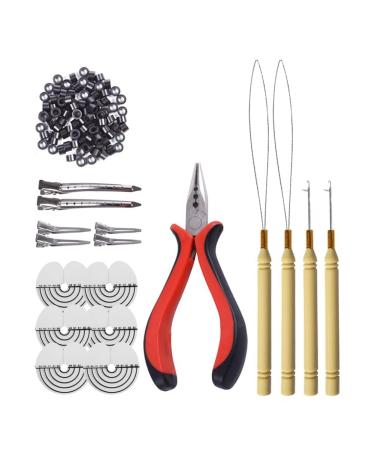 LINGLOUZAN Pliers Crochet Silicone Buckle Hair Extension Pliers Ring Tool Set Crochet Hair Extension Set