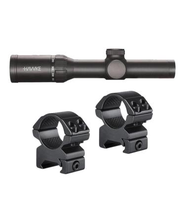 Hawke Sport Optics 1-5x24 Vari-Speed Crossbow Scope with SR Illuminated Reticle and Mounting Rings Bundle (3 Items)