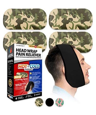 Hawwwy Head Wrap Pain Reliever (1 Wrap 4 Reusable Hot Cold Gel Packs) Perfect for Wisdom Teeth Tooth TMJ Splint Face Chin Head Oral Surgery Headaches Migranes Jaw Dental Relief Heating Pad Ice Pack Camo