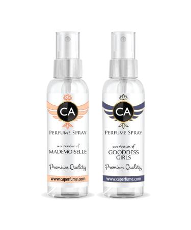 CA Perfume Impression of (Mademoiselle + Goddes Girl) Travel Size Sample Fragrance Refillable Atomizer Long Lasting Eau de Parfum (Cologne) Sprayer / 2 Fl Oz/ 60 ml Coco Mademoiselle + Good Girl Impression