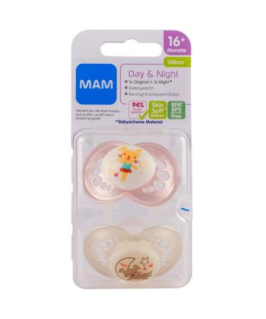 MAM Original Skin Soft Silicone Pacifier Set for Girls 16+ | 2 Pacifiers with Sterilized Transport Box & Washable MAM Clip It! - Buy Online on GoSupps.com
