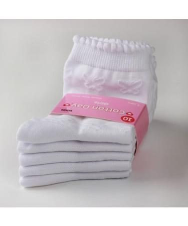 COTTON DAY Girls White Ruffle Ankle Socks - Hearts & Butterflies Design 5-Pack (6-8 Years) - Buy Online on GoSupps.com