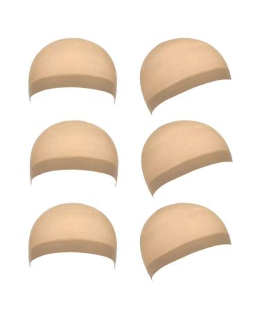 6pcs Soft Comfortable Stretchy Nylon Wig Cap Unisex Wig Stocking Cap Hair Cup for Women and Men Beige