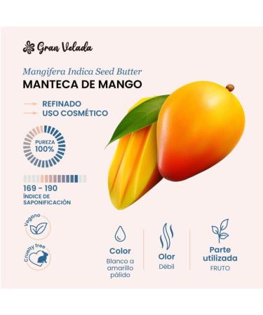  GRAN VELADA Gran Velada - Refined Mango Butter 1000 ml | Ideal for face and body creams moisturizing and anti-aging ingredient - Buy Online on GoSupps.com