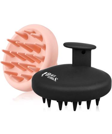 2 Pack Silicone Scalp Massager Shampoo Brush, Shower Scalp Scrubber with Soft Bristles, Scalp Brush for Hair Growth & Dandruff Treatment, Wet Dry Hair Massager for All Hair Types of Women Kids 2-pack Silicone Scalp Massager Salmon Pink and Black