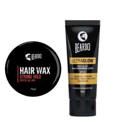 BEARDO HAIR WAX - Strong Hold (75gm) And Beardo Ultraglow Lotion (100gm) Combo