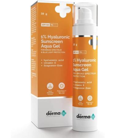 The Der'ma Co 1% Hyaluronic Sunscreen Aqua Ultra Light Gel with SPF 50 PA++++ for Broad Spectrum UV A UV B & Blue Light Protection - 50g(dermaco)