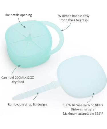 Mengdababy Snack Cups for Toddlers - 100% Food Grade Silicone - BPA Free - Square Snack Catcher with Lid - Blue Green - 7oz - Buy Online on GoSupps.com