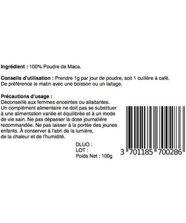 Maca Powder | Peruvian Ginseng | 100g Bag | Physical and Mental Vitality | Menopause | Made in Occitania - Buy Online on GoSupps.com