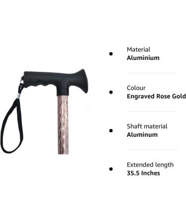 Luxury Ladies Engraved Etched Adjustable Walking Stick Cane with Soft Grip Gel Ergonomic Handle for Women - 25.5 35.5 Engraved Rose Gold - Buy Online on GoSupps.com