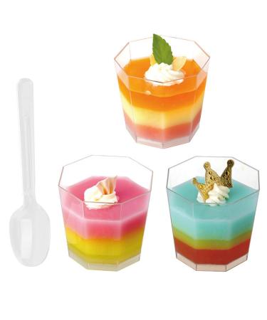 100 Pack 5.4 oz. Clear Plastic Dessert Cups with 100 Spoons Disposable Reusable Appetizer Cups Serving Bowl for Parties Weddings and More