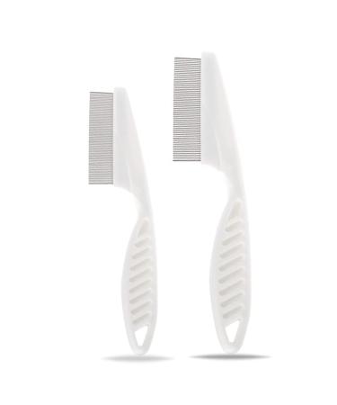 Long Handle Metal Hair Nit Comb Remove Head Nits White Nit Comb For Pets Kids And Adults (1 x Small + 1 x Large)