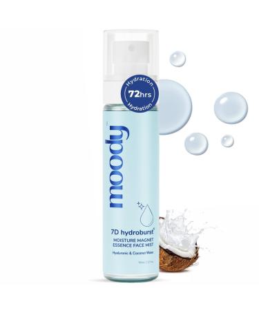 Moody 7D Hydro Burst Hydrating Face Mist & Toner with Hyaluronic & Coconut Water |Face Mist for Soothing And Pore Tightening |Alcohol-Free Toner for Glowing Skin |100% Vegan | 72 Hour Hydration 110ml
