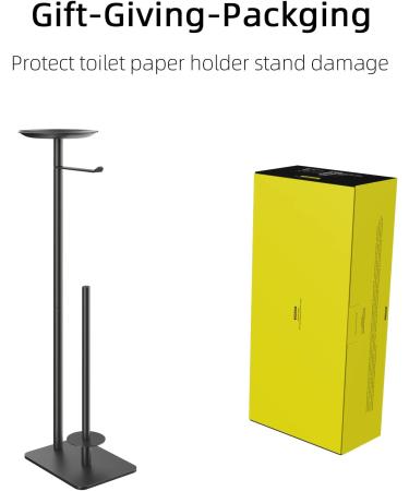 FEILERN Black Toilet Paper Holder Stand with Top Shelf - Floor Standing Dispenser for Bathroom with 4 Reserve Rolls - Stainless Steel - Buy Online on GoSupps.com