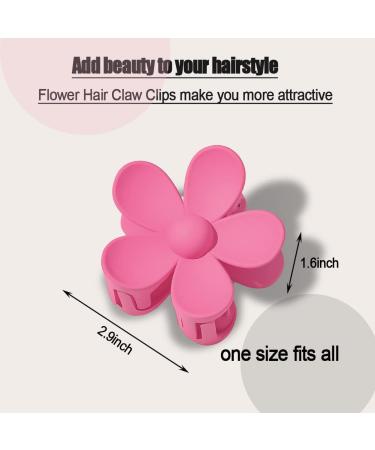 3Pcs Large Flower Hair Claw Clips Set - Floral Matte Barrettes for Women Medium Thick Hair, Holiday Cute Jaw Clip in Lake Blue, Rose Red, Grass Green - Buy Online on GoSupps.com