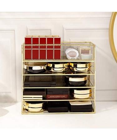 Anncus Fashion Gold Glass Makeup Organizer Lipstick Holder Perfume Organizer Makeup Powder Eyeshadow Storage Box Desktop Cosmetic Box - (Color: Gold) - Buy Online on GoSupps.com