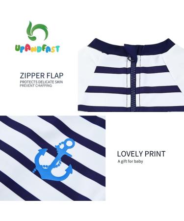 UPF 50+ Baby Boy One Piece Swimsuit with Sun Hat | 18-24 Months Navy Stripe | UPFandfast Infant Toddler Bathing Suit - Buy Online on GoSupps.com