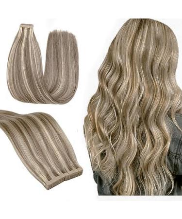 Hotlulana tape in Extensions real hair chestnut brown to blonde highlight (#p6/613) Extensions real hair 24Zoll/60cm 50g invisible 100% natural real hair extensions tape 20pcs Skin weft tape.#P6/613 Chestnut Brown to Blonde 60cm-24 inch (20 pack)