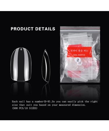 Sethexy Short Oval False Nails 500Pcs - Full Cover Acrylic Nail Tips for Art Design - Clear - Buy Online on GoSupps.com