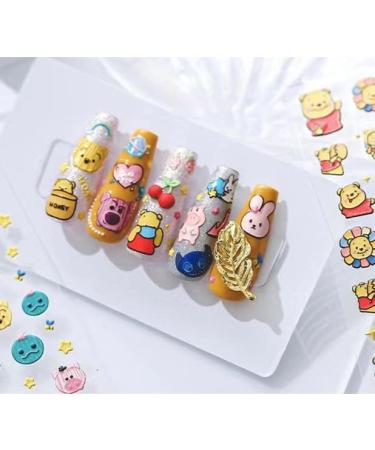 Dedyel 5D Embossed Cartoon Nail Art Sticker Decals - Cute Honey Pooh Bear Design - Self-Adhesive DIY Nail Art Decoration (3 Sheets) - Buy Online on GoSupps.com