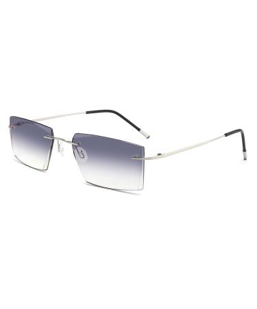 Bifocal Reading Glasses For Men Women Rimless Blue Light Blocking Glasses Diamond Cut Readers Titanium Eyeglasses Silver-grey 1.5 x