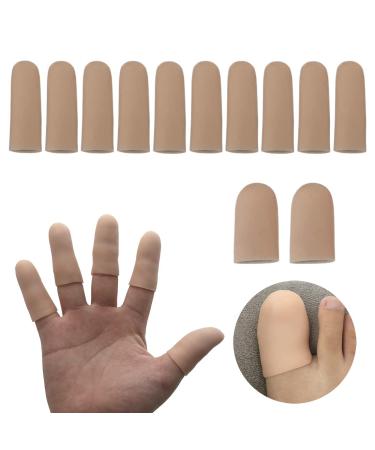 Silicone Finger Protectors 12 Pcs, Gel Finger Cots Finger Guard for Trigger Finger, Finger Arthritis, Finger Cracking, Blisters, Eczema and Other Finger Pain Relief Beige