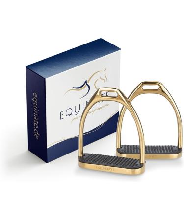 Equinate Stirrups Luna 10cm Gold - Anti-Slip Rubber Tread | Ideal for Adults & Children - 2 Pieces - Shop Internationally - Buy Online on GoSupps.com