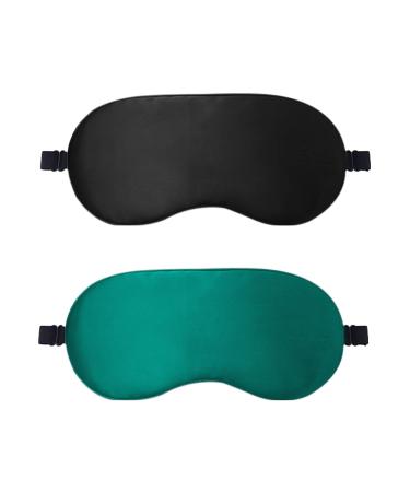 Sihuuu Silk Sleep mask Blindfold with Strap Super Smooth Eye Mask for Women Men (Black+Green)