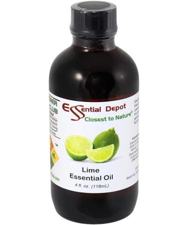 Essential Depot Lime Essential Oil - 4 oz - GC/MS Tested - Supplied in 4 oz. Amber Glass Bottle with Black Phenolic Cone Lined and Safety Sealed Cap - Buy Online on GoSupps.com