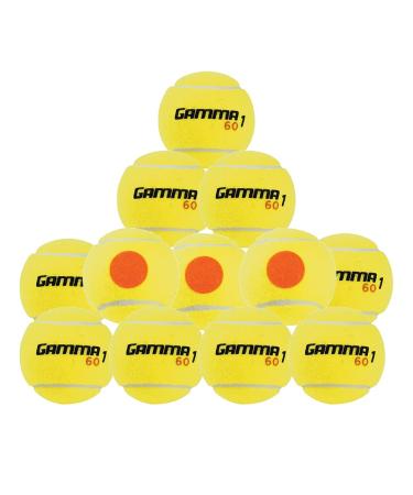 Gamma Quick Kids (Transition) Practice Tennis Balls: Red 36, Orange 60, or Green 78 Dot (25%-50% Slower Ball Speed) - 12, 36, 48, 60 Pack Sizes 12 Balls Quick Kids 60 (50% Slower Speeds)