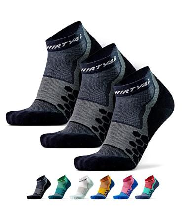 Thirty48 Performance Compression Low Cut Running Socks for Men and Women | More Compression Where Needed 3 Pair Black/Gray Large