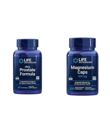 Life Extension Ultra Prostate Formula & Magnesium Caps 500 mg Magnesium Oxide Citrate Succinate Heart Health Healthy Bones Metabolism Support 100 Vegetarian Capsules