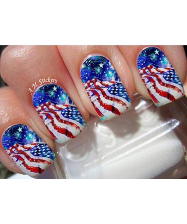 American Flag 4th July Independence Day Water Nail Art Transfers Stickers Decals - Set of 22 - A1092