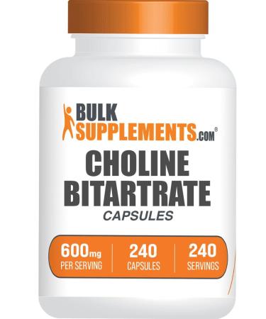 BulkSupplements.com Choline Bitartrate Capsules - Choline Supplements as Choline L-Bitartrate - Choline 600mg 2 Capsules per Serving 240 Capsules (Pack of 1)