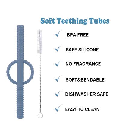 INTATIKOO Baby Hollow Teether Tubes | Soft & Durable Teething Straws | BPA Free & Easy to Clean | for Babies 0-18 Months | Deep Blue, Khaki, Beige, Green - Buy Online on GoSupps.com