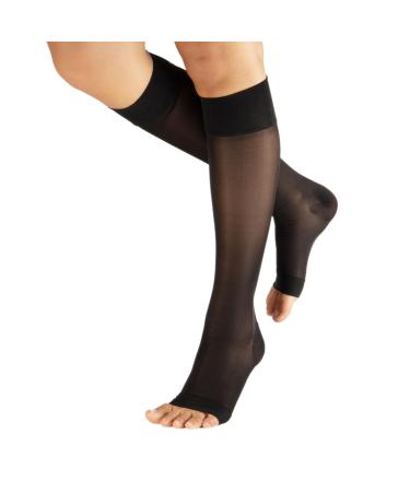 Calzitaly Pack 1/2 toe-free support stocking with strong gradual compression 18-22 mm/hg |Compression stockings Open Toe |140 den |Made in Italy (black L/XL) L/XL (2 pieces) black