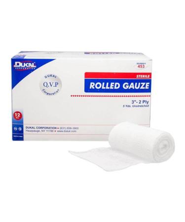 Dukal DUK 453 Rolled Gauze Sterile 2-Ply 1/Pouch 3" Width 5 Yards Length (Pack of 12)